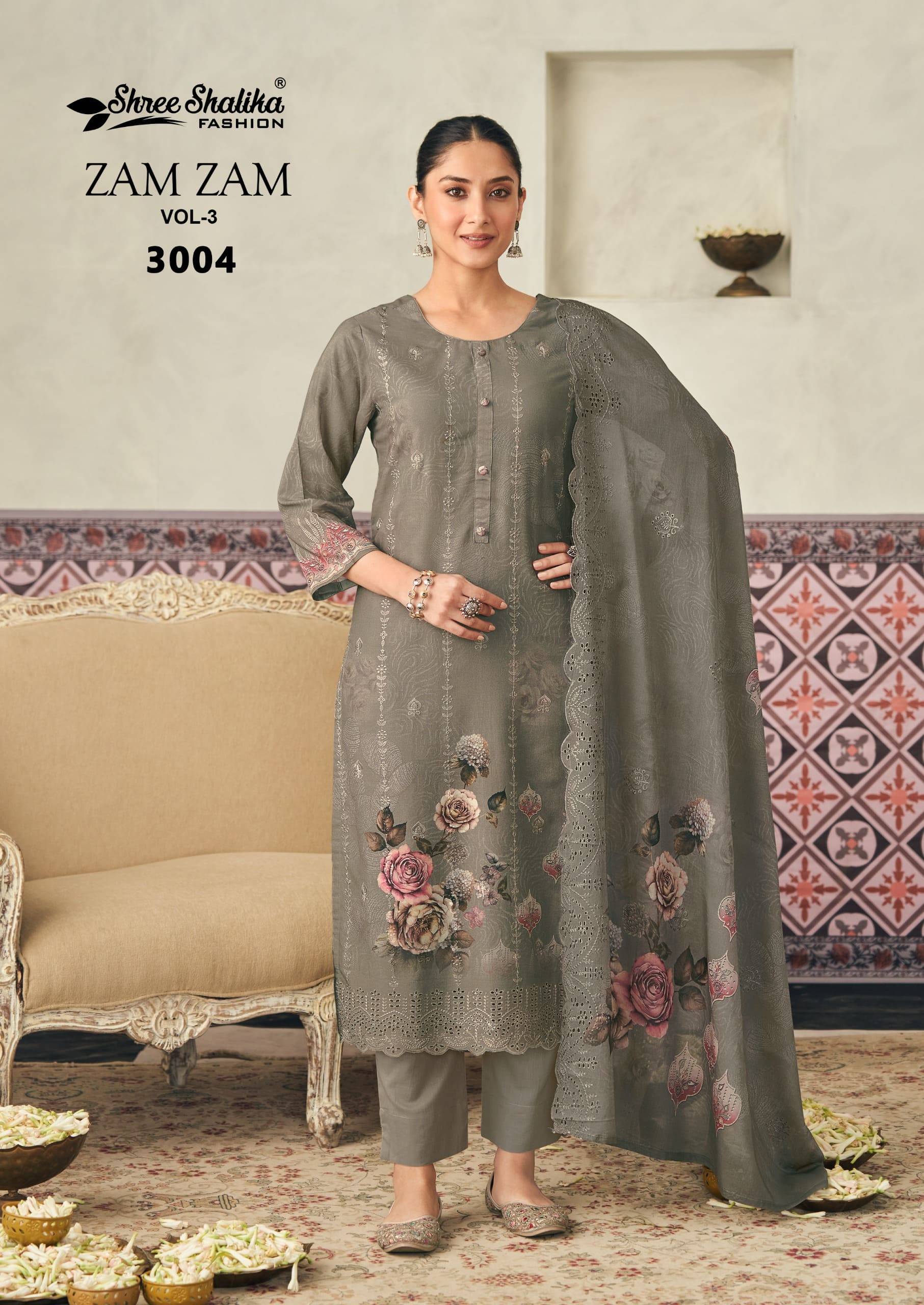 Zam zam  vol-3 by shree shalika 3001 To 3008 Designer Festive Suits Collection Beautiful Stylish Fancy Colorful Party Wear & Occasional Wear EMBROIDERED cotton lawn Dresses At Wholesale Price